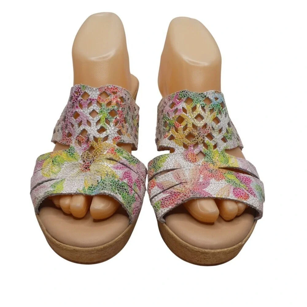 Spring Step Viniko Wedge Sandals Women 41 Multicolor Floral Laser Cut Leather